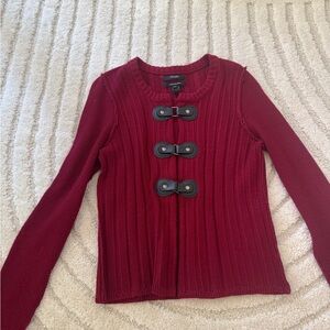 Tahari Red Cardigan with Toggle Closures and Cable Knit Design